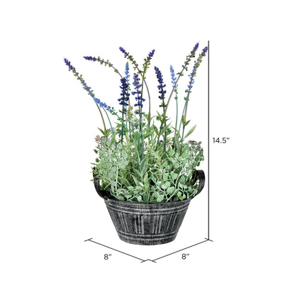 Vickerman 14.5" Artificial Lavender in Galvanized Pot.