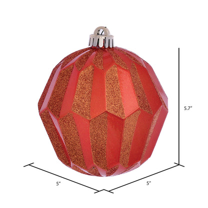 Vickerman 5" Burnish Orange Glitter Faceted Ball Ornament 3 per Bag