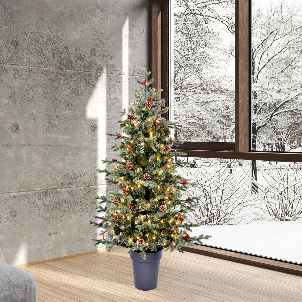Vickerman 5' x 41" Potted Timberline Pine Artificial Christmas Tree Warm White Dura-lit LED Lights