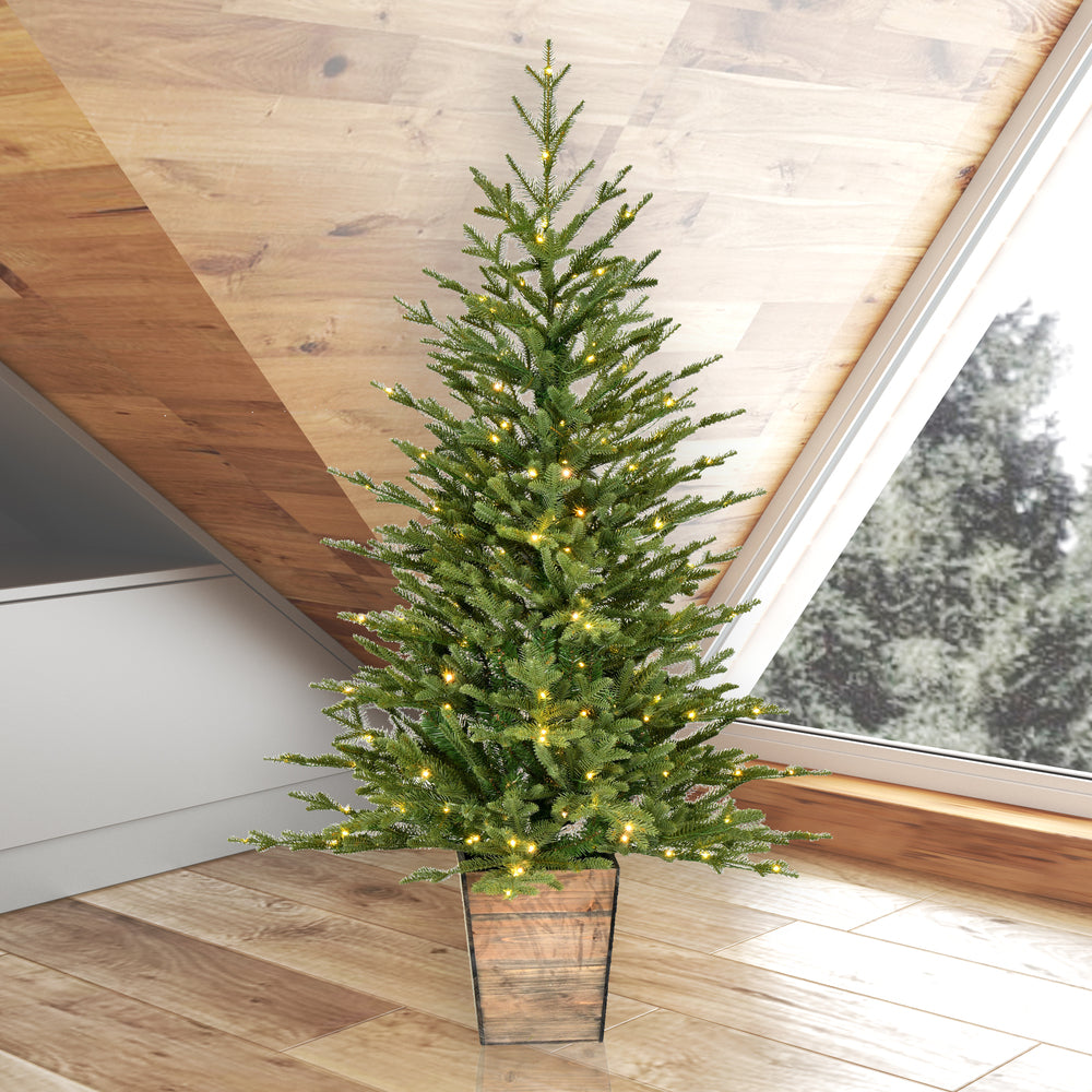 Vickerman 4' x 31" Gibson Slim Potted Pine Artificial Christmas Tree Warm White Dura-lit LED Lights
