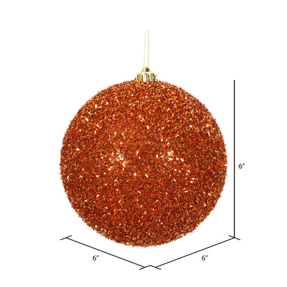 Vickerman 6" Burnished Orange Tinsel Ball Ornament 2 per Bag