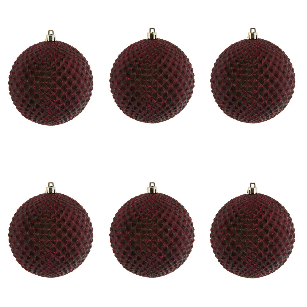 Vickerman 4" Wine Durian Glitter Ball Ornament 6 per Bag