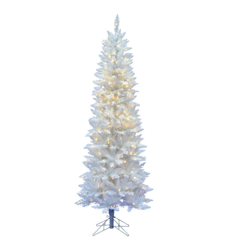 Vickerman 7.5' Sparkle White Spruce Pencil Artificial Christmas Tree Pure White LED Lights