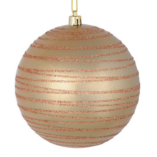 Vickerman 4" Café Latte Candy Finish Ball Ornament with Glitter Lines 4 per Bag