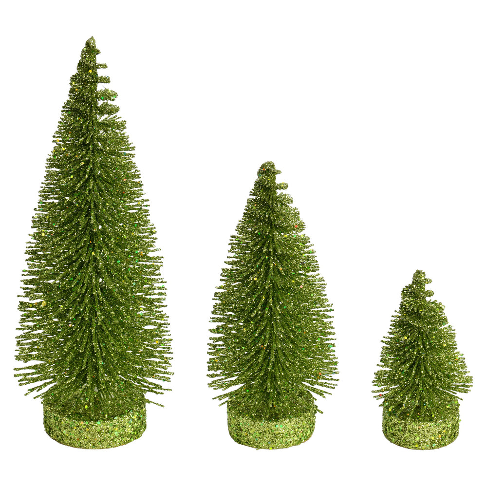 Vickerman 3"-5"-7" Lime Glitter Oval Pine Artificial Christmas Tree Set of 3