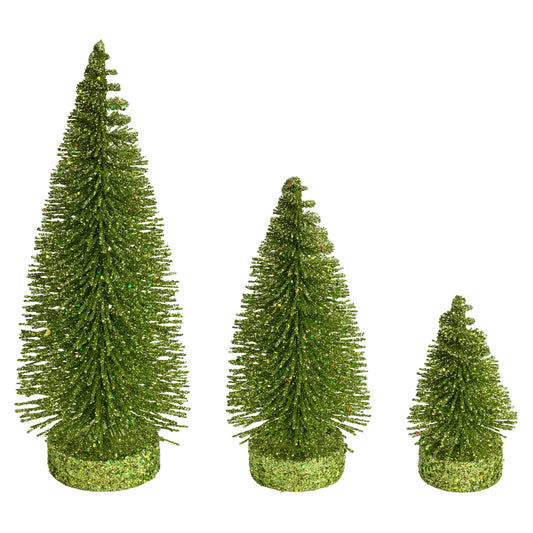 Vickerman 3"-5"-7" Lime Glitter Oval Pine Artificial Christmas Tree Set of 3