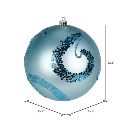 Vickerman 4.75" Baby Blue Matte Sequin Swirl Ornament 4 per Bag