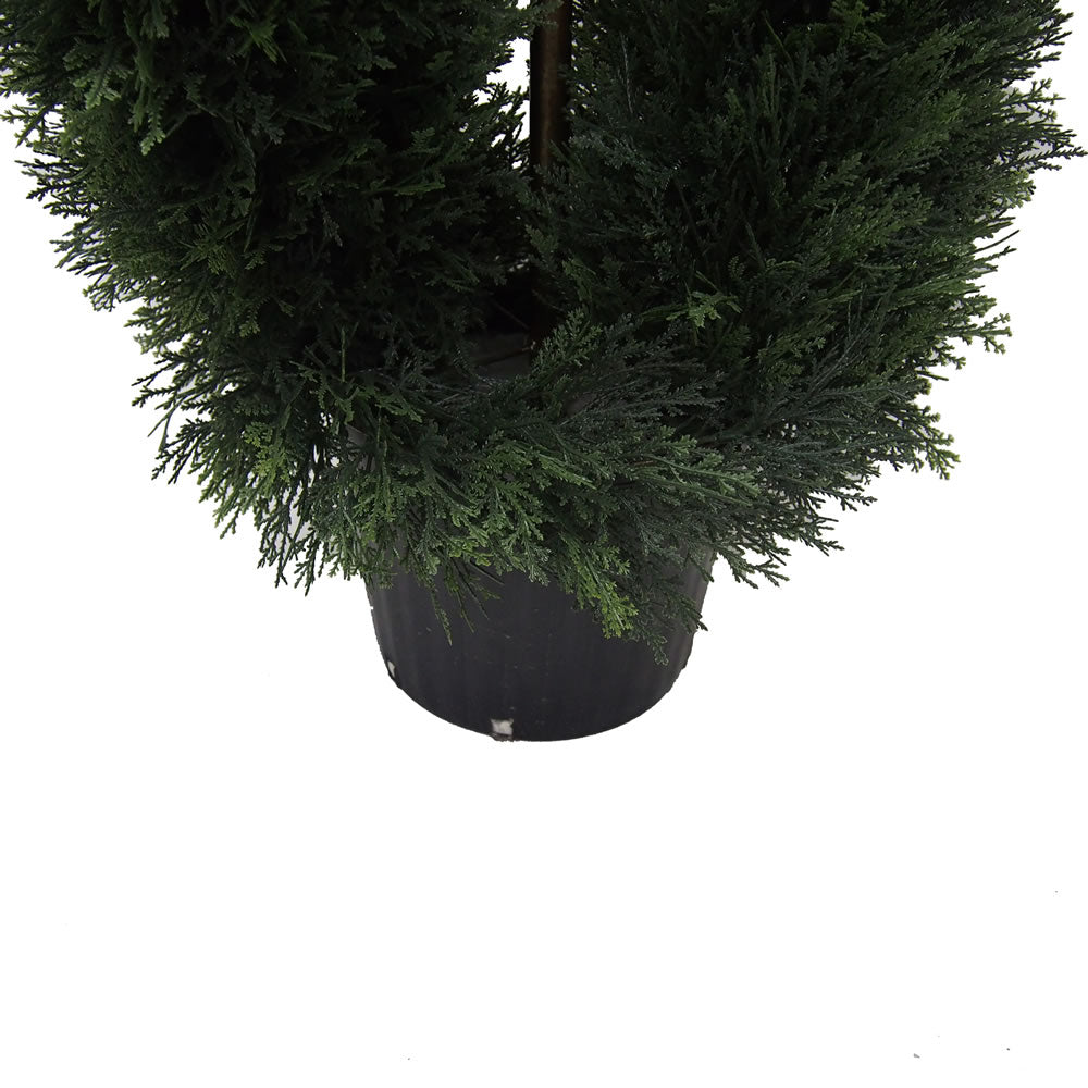 Vickerman 5' Artificial Green Cedar Double Spiral Topiary Black Plastic Pot.Widest part is 16"