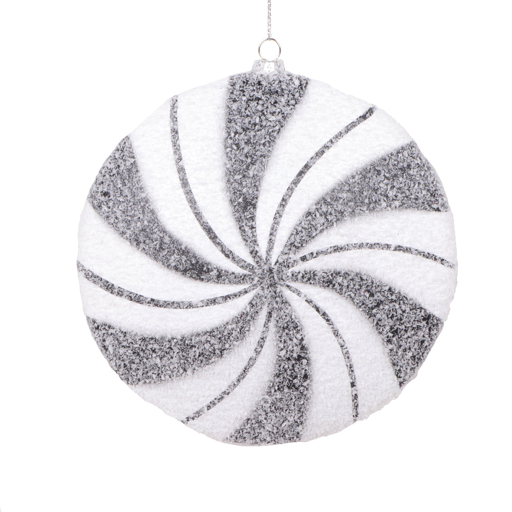 Vickerman 6" White Black Swirl Flat Ball Ornament 2 per bag.