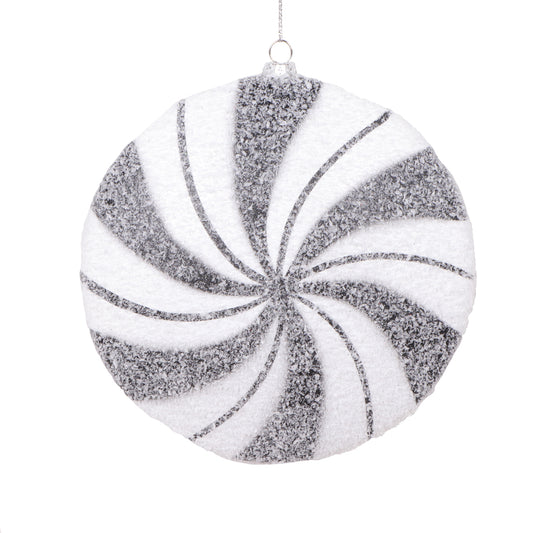 Vickerman 6" White Black Swirl Flat Ball Ornament 2 per bag.