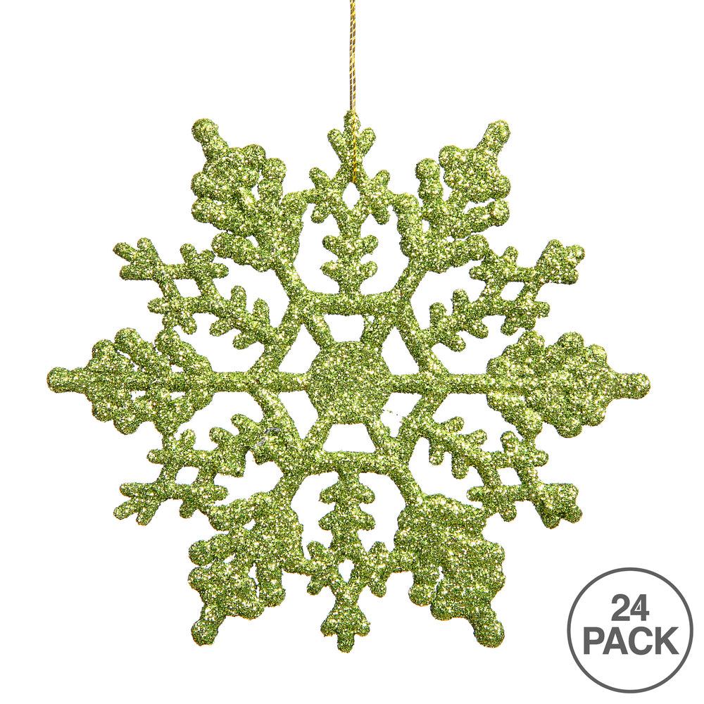 Vickerman 4" Lime Glitter Snowflake Christmas Ornament 24 per Box