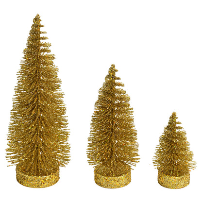 Vickerman 3"-5"-7" Gold Glitter Oval Pine Artificial Christmas Tree Set of 3