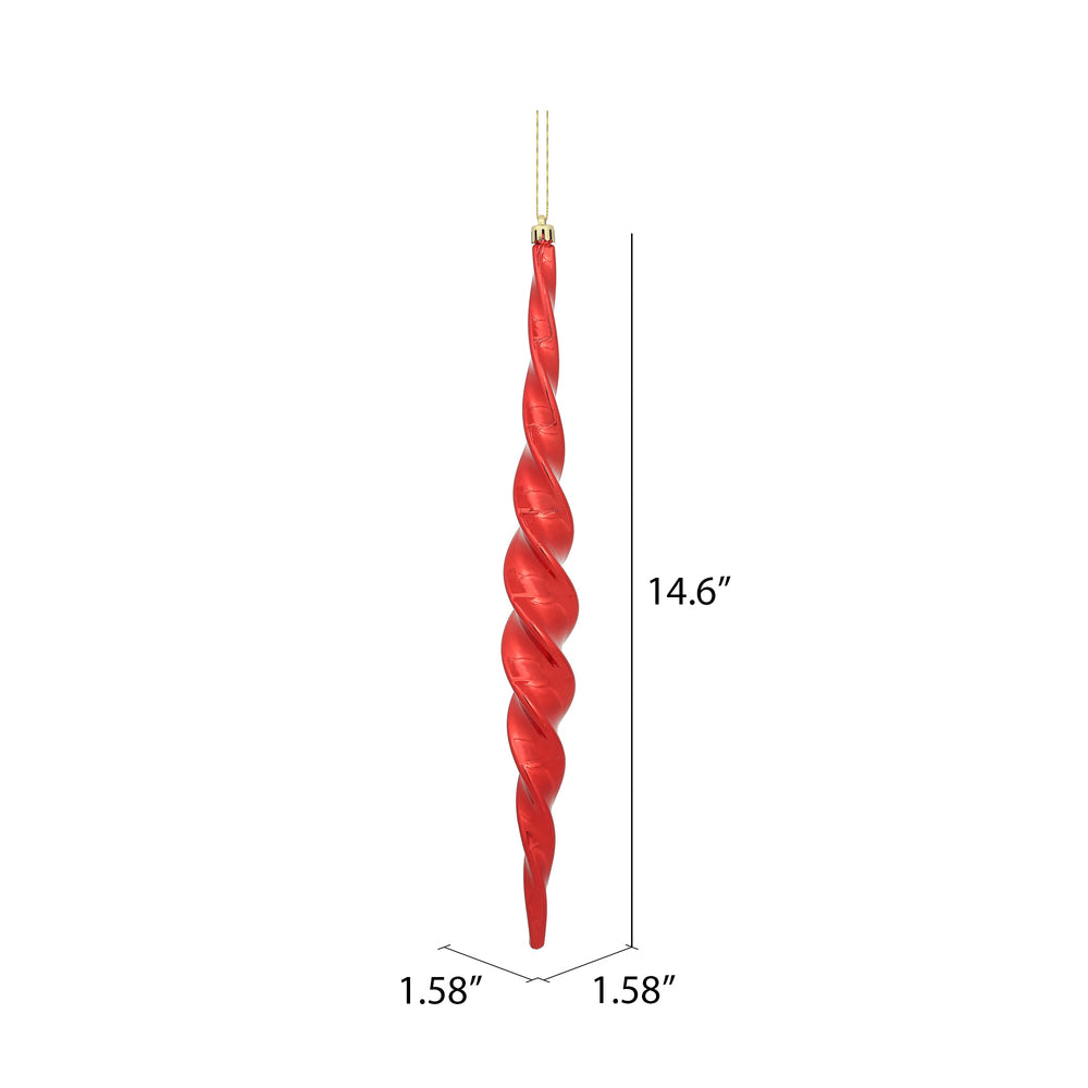 Vickerman 14.6" Red Shiny Spiral Icicle Christmas Ornament Pack of 2