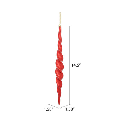 Vickerman 14.6" Red Shiny Spiral Icicle Christmas Ornament Pack of 2