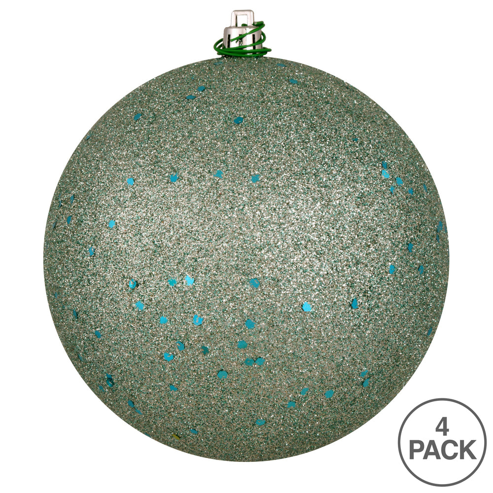 Vickerman 6" Frosty Mint Sequin Ball Ornament 4 per Bag
