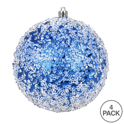 Vickerman 6" Blue Glitter Hail Ball Ornament 4 per Bag