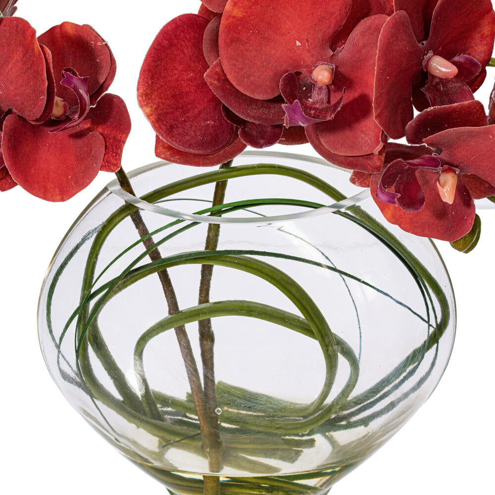 Vickerman 9.8" Artificial Red/Purple Butterfly Orchid In Glass Pot.