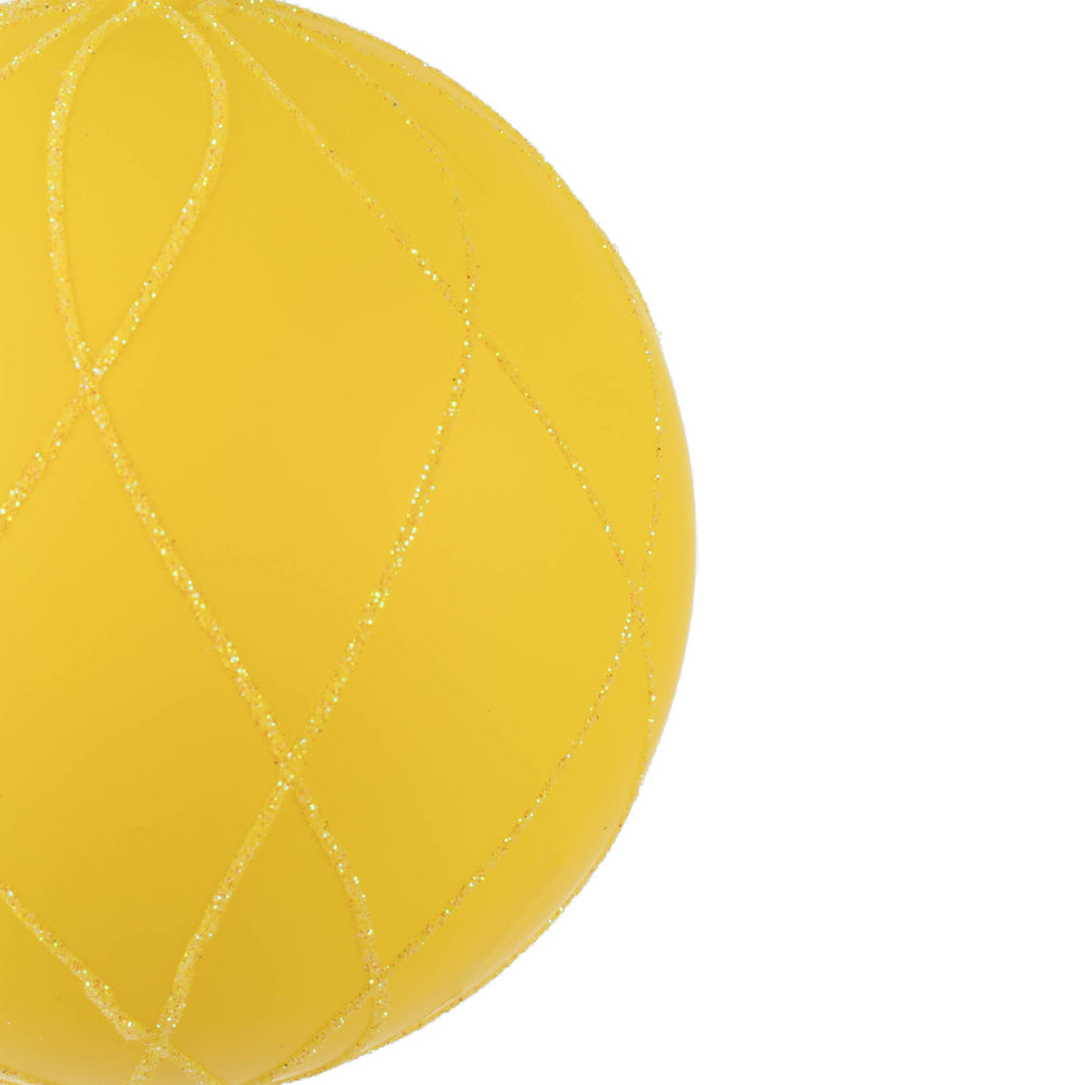 Vickerman 4" Yellow Matte and Glitter Swirl Ball Ornament 4 per Box
