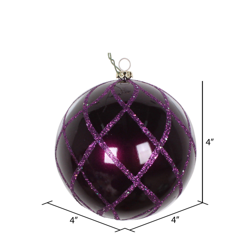 Vickerman 4" Plum Candy Glitter Net Ball Ornament 3 per Bag