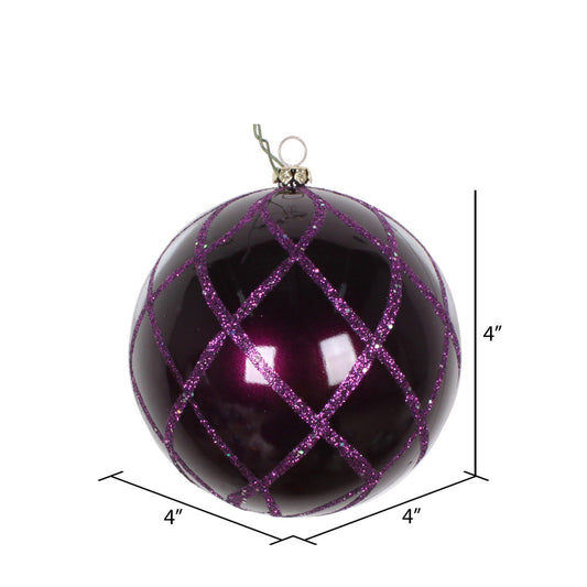 Vickerman 4" Plum Candy Glitter Net Ball Ornament 3 per Bag