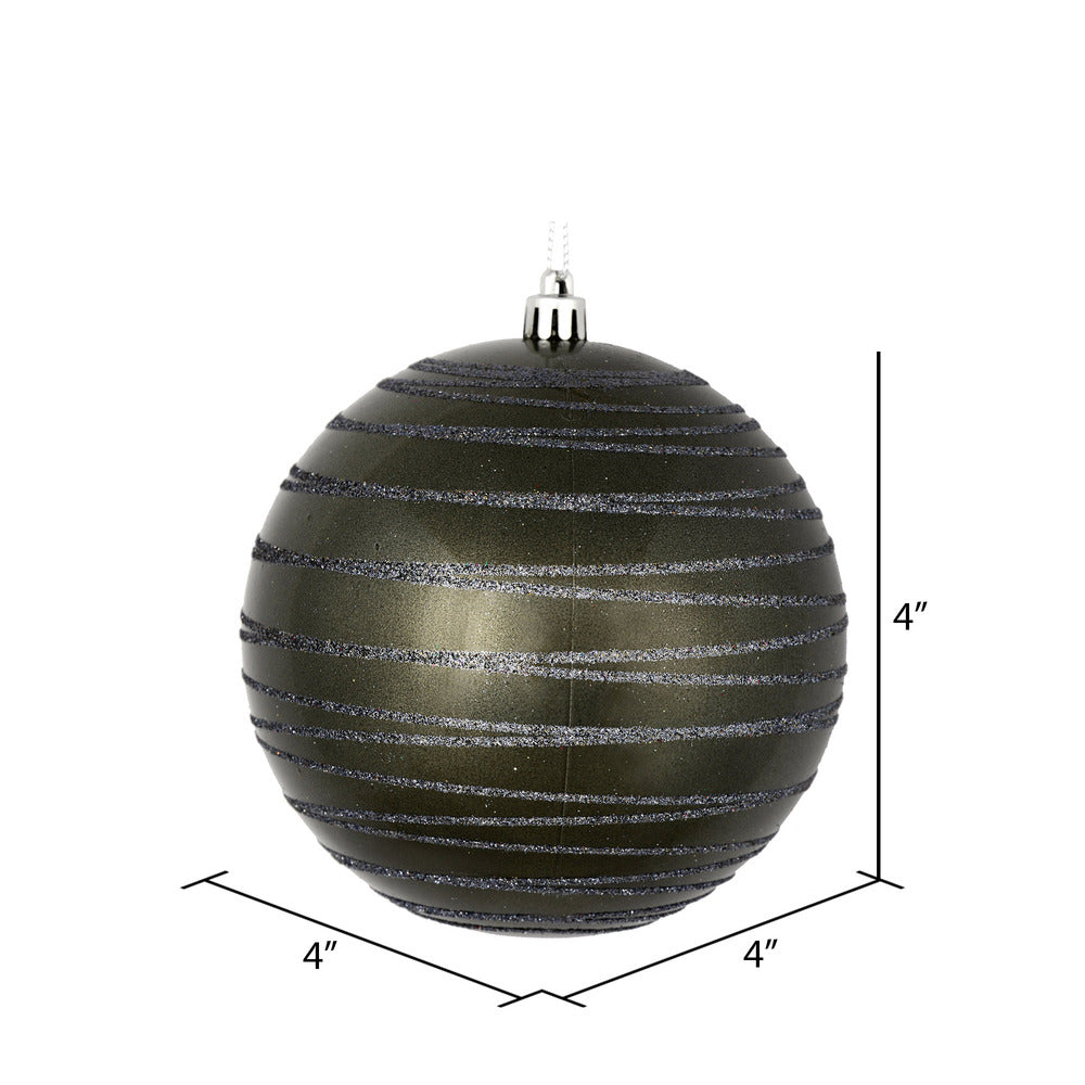 Vickerman 4" Pewter Candy Finish Ball Ornament with Glitter Lines 4 per Bag