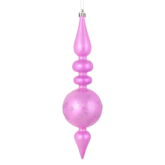 Vickerman 10 by 2.4" Orchid Candy Glitter Snowflake Finial 4/Bag. Add some sparkle and shine to your holiday decorating projects with this 10 inch finial ornament. Made with shatterproof plastic. Ornament has a drilled cap secured with green floral wire.