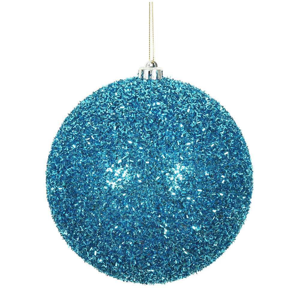 Vickerman 6" Turquoise Tinsel Ball Ornament 2 per Bag