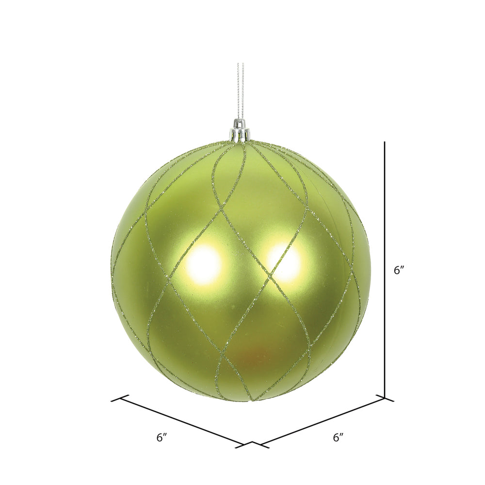 Vickerman 6" Lime Matte and Glitter Swirl Ball Ornament 3 per Box