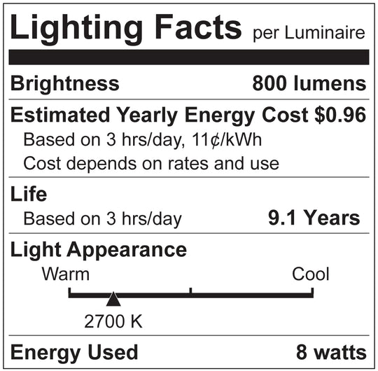 Luxrite LED A19 Light Bulb, E26 Medium Base, 8W, 2700K - Warm White, 800 Lumens, 80 CRI, Clear Glass Filament Finish, Dimmable, Pack of 8 (LR21612)