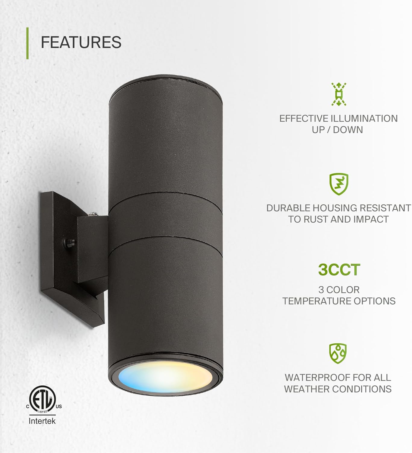 ASD Lighting LED Round Outdoor Wall Cylinder Up and Down 18W CCT Selectable 3000/4000/5000K with Photocell Oil Rubbed Bronze ETL