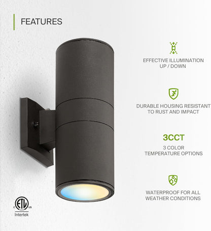 ASD Lighting LED Round Outdoor Wall Cylinder Up and Down 18W CCT Selectable 3000/4000/5000K with Photocell Oil Rubbed Bronze ETL