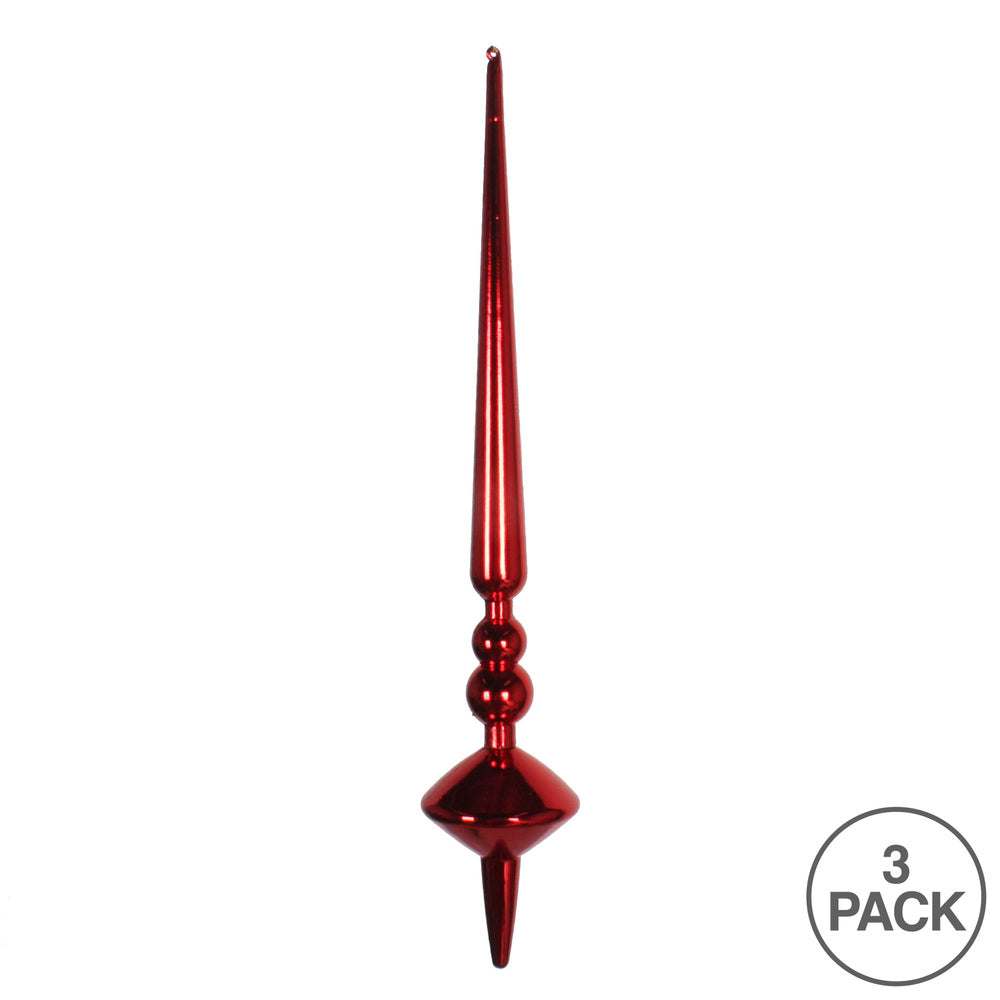 Vickerman 12" Red Shiny Cupola Finial Ornament Pack of 3