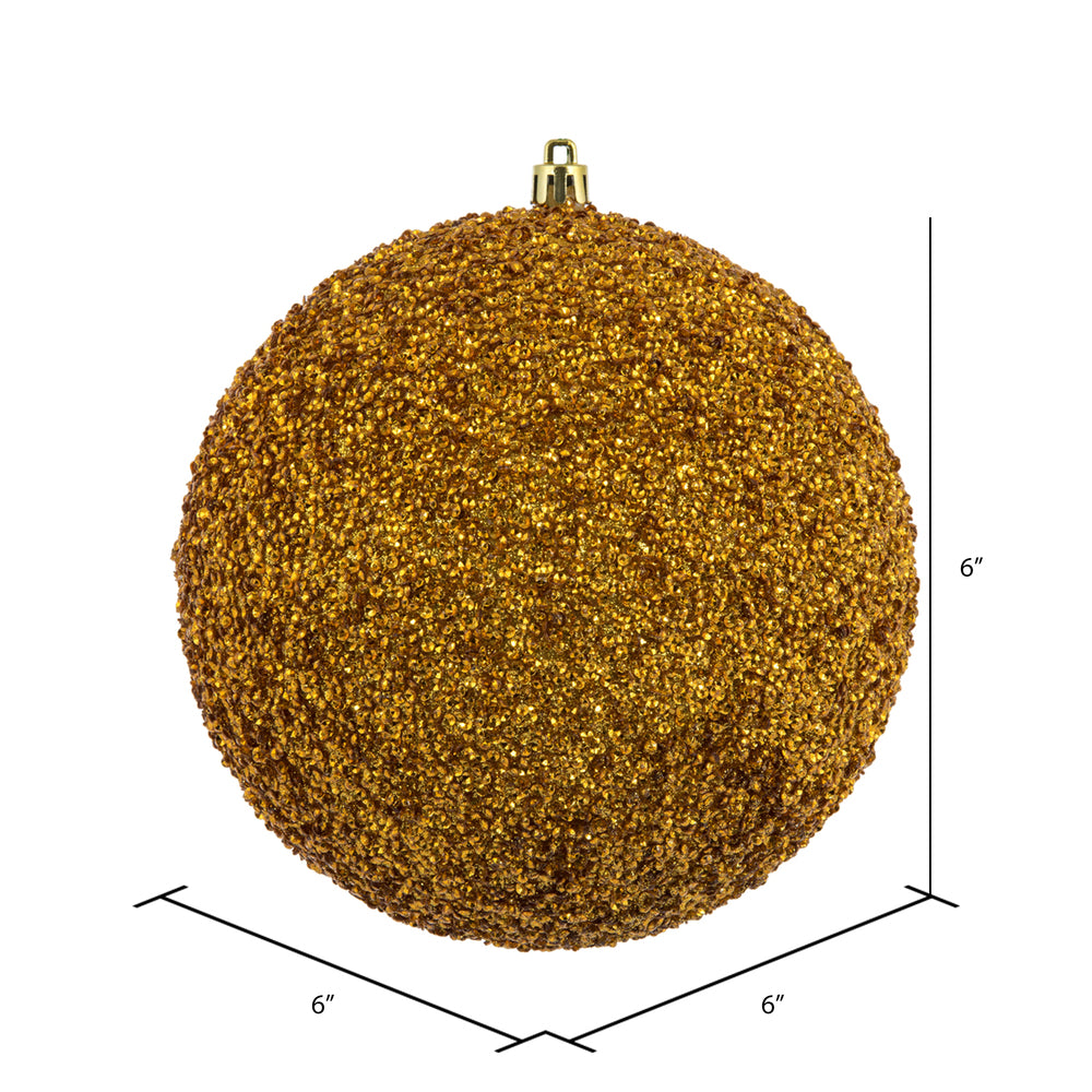 Vickerman 6" Honey Gold Beaded Ball Ornament 4 per Bag