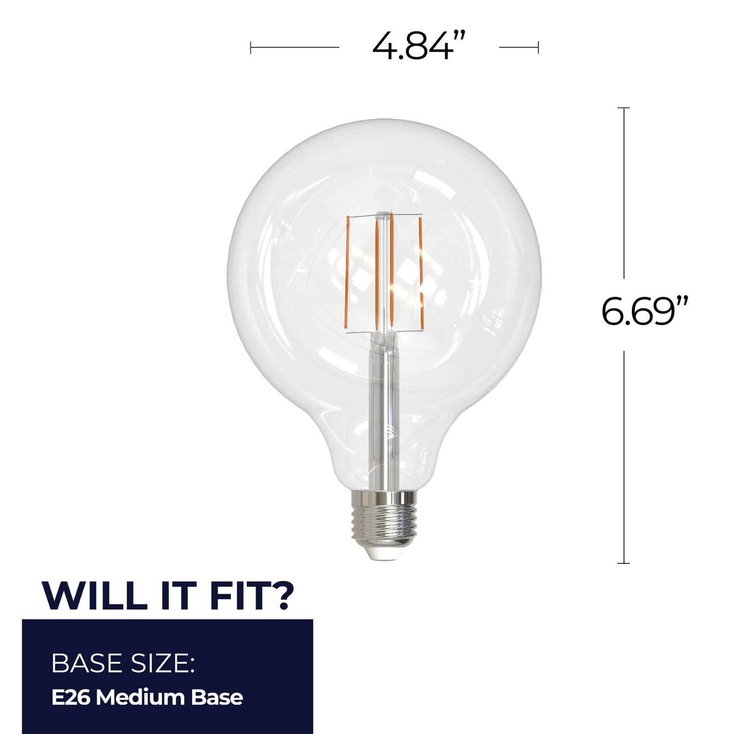 Bulbrite 862096 LED Filament Pack of (2) 8.5 Watt Dimmable G40 Light Bulb with Clear Glass Finish and Medium (E26) Base - 5000K (Soft Daylight Light), 800 Lumens