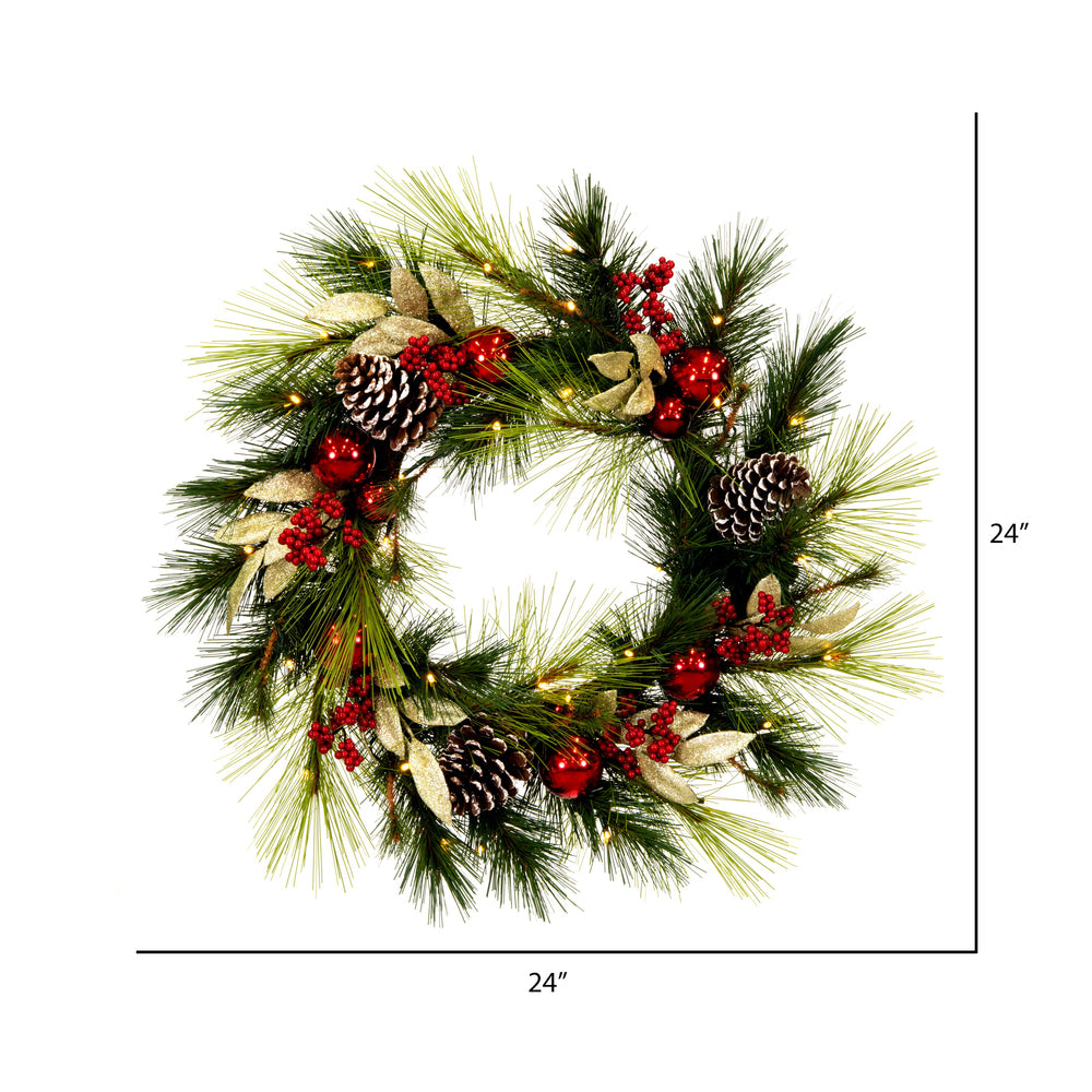Vickerman 24" Artificial Christmas Wreath Battery Operated Warm White Lights