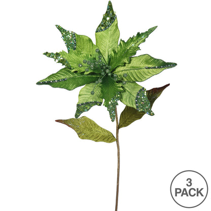 Vickerman 26" Lime Velvet Poinsettia Artificial Christmas Pick 3 per Bag