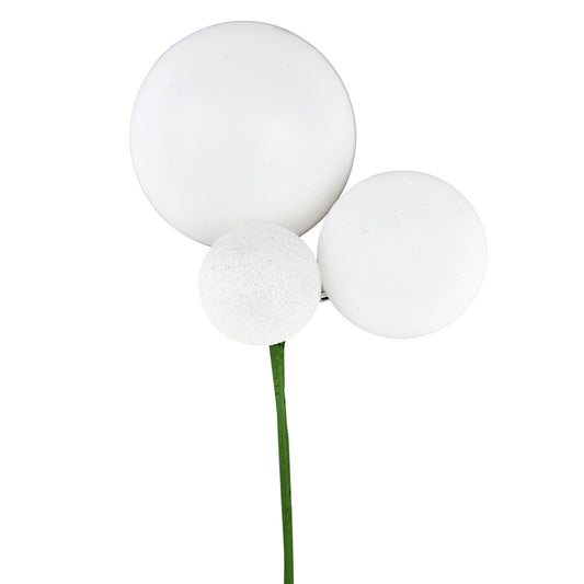 Vickerman 18" White Ball Ornament Christmas Pick Set of 3