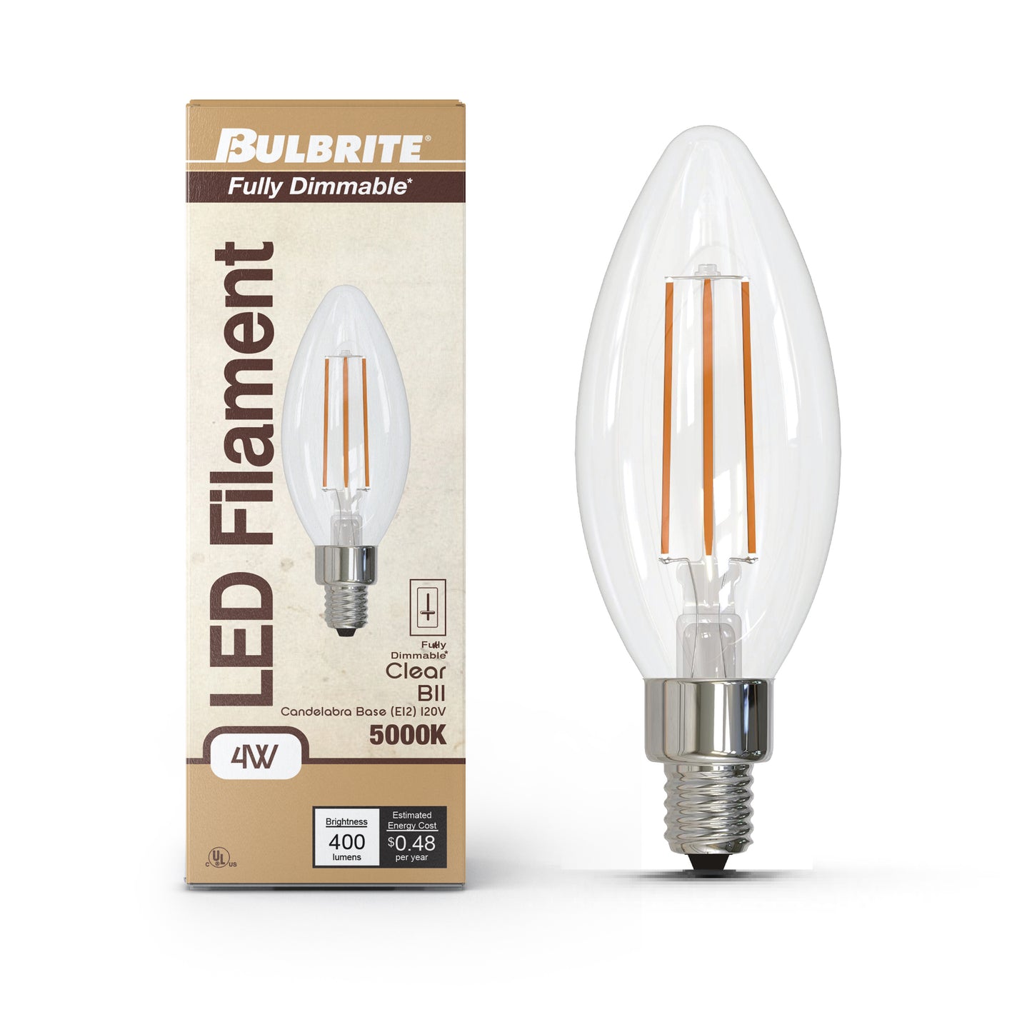 Bulbrite 776962 4W LED B11 5000K FILAMENT E12 FULLY COMPATIBLE DIMMING