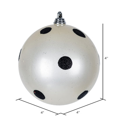 Vickerman 4" White Candy Finish Ball Ornament with Black Glitter Dots 6 per Bag