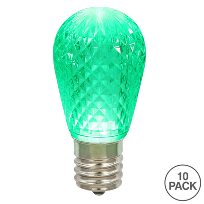 Vickerman S14 LED Green Faceted Replacement Bulb E26 Nickel Base 10 Bulbs per Pack.