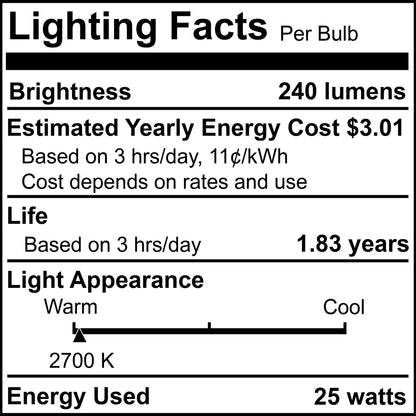 BULBRITE KRYPTON G16.5 CANDELABRA SCREW (E12) 25W DIMMABLE LIGHT BULB 2700K/WARM WHITE 20PK (461225)