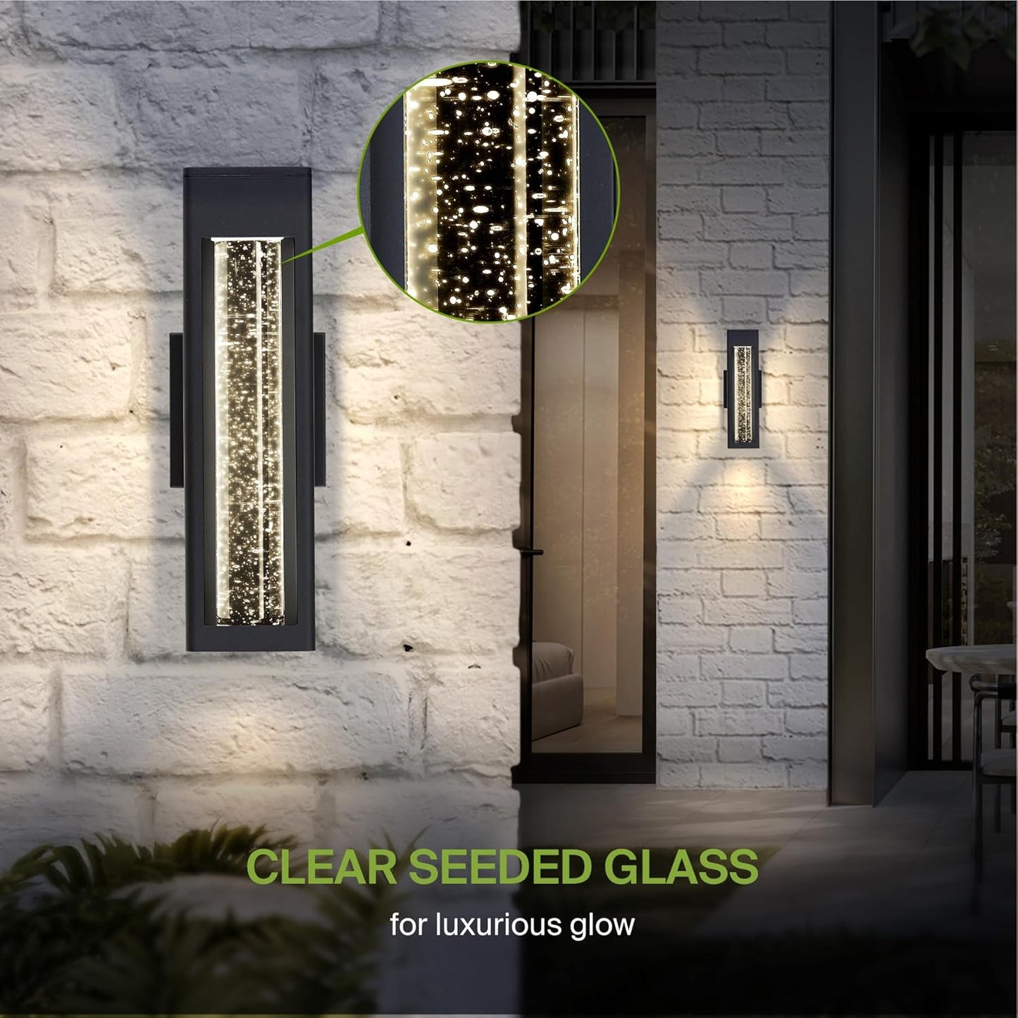 ASD Lighting LED Outdoor Wall Sconce 14" 12W CCT Selectable 3000/4000/5000K Dimmable Clear Seeded Glass, Black ETL