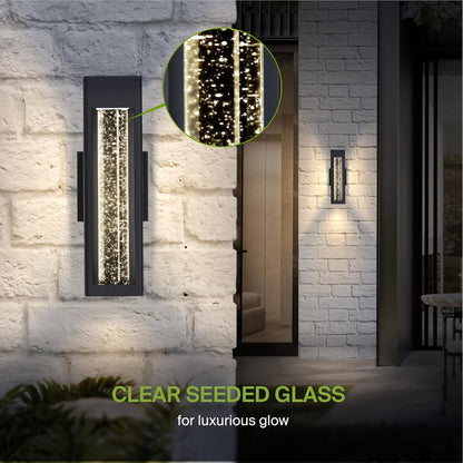 ASD Lighting LED Outdoor Wall Sconce 14" 12W CCT Selectable 3000/4000/5000K Dimmable Clear Seeded Glass, Black ETL