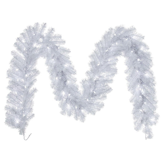 Vickerman 9' Crystal White Spruce Artificial Christmas Garland with Pure White LED Mini Lights