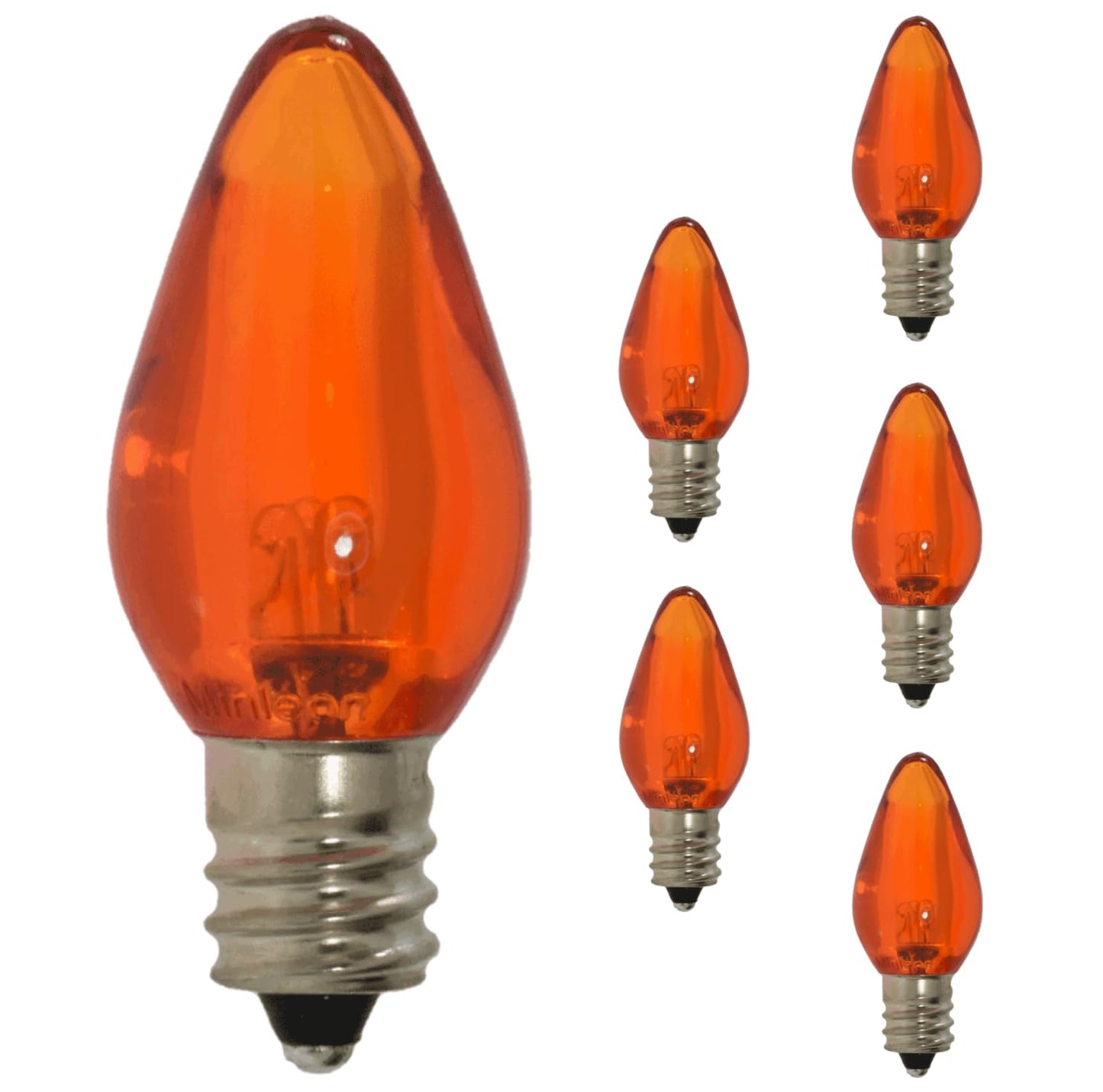 Damar- C7 LED Replacement Christmas Light Bulbs Transparent Orange Color 0.96W E12 Candelabra Base 100-130V Dimmable Pack of 6- Shatterproof String Lights for Patio Holiday Party Decor Xmas Tree