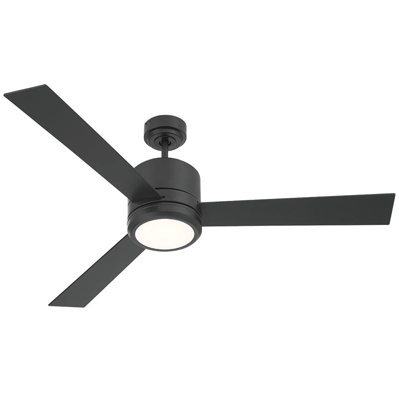 Westgate 52In 3-Blade Ceiling Fan And Light 30K 19W Integ. LED Wall Switch Black And Black Blades, Commercial Indoor Lighting, 19W, 1600 Lumens, 3000K, Black And Black Blades Finish