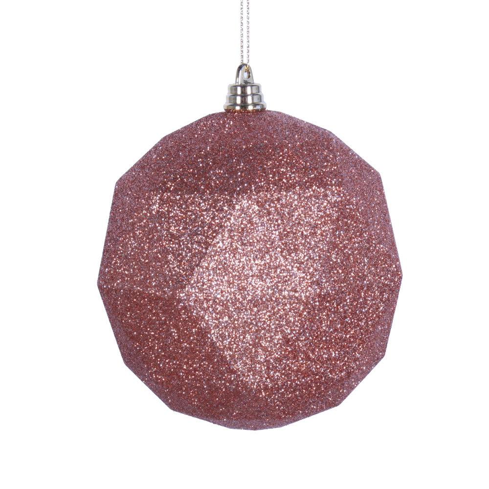 Vickerman 6" Rose Gold Geometric Ball Ornament Featuring a Glitter Finish. Comes 4 per bag