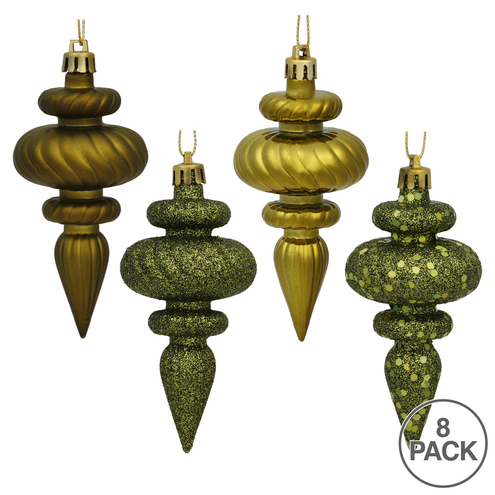 Vickerman 4" Olive 4-Finish Finial Ornament 8 per Box