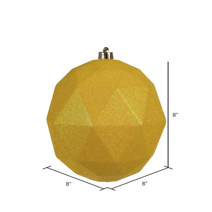 Vickerman 8" Yellow Glitter Geometric Ball Ornament