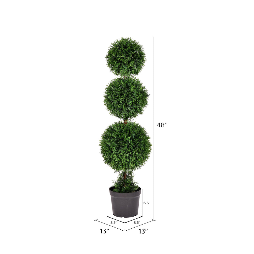 Vickerman 4' Artificial Potted Triple Ball Green Cedar Topiary.